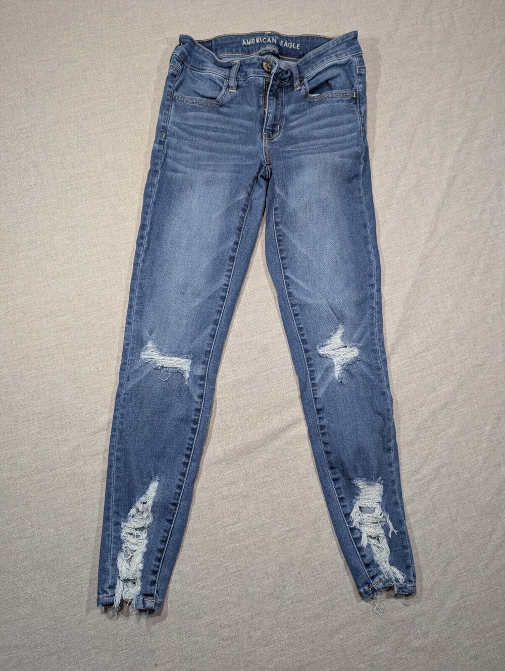 American Eagle Next Level Stretch Jegging Crop Jeans Distressed Blue Size 4 Long